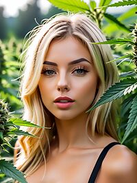 A petite blonde with dark highlights 23 years young surrounded lush greenery